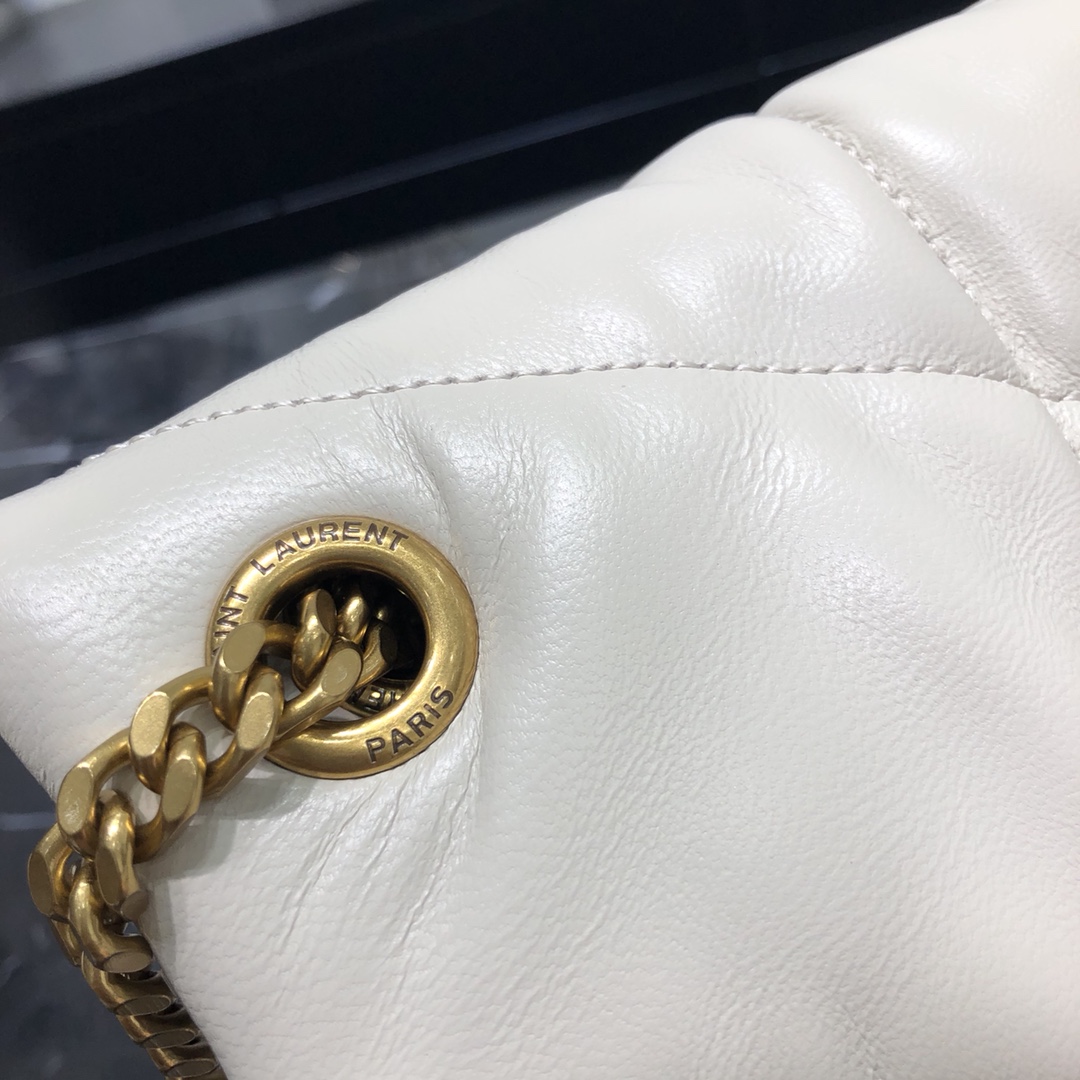 Saint Laurent Loulou Puffer Lambskin Shoulder Bag Handbag White 577475 Gold